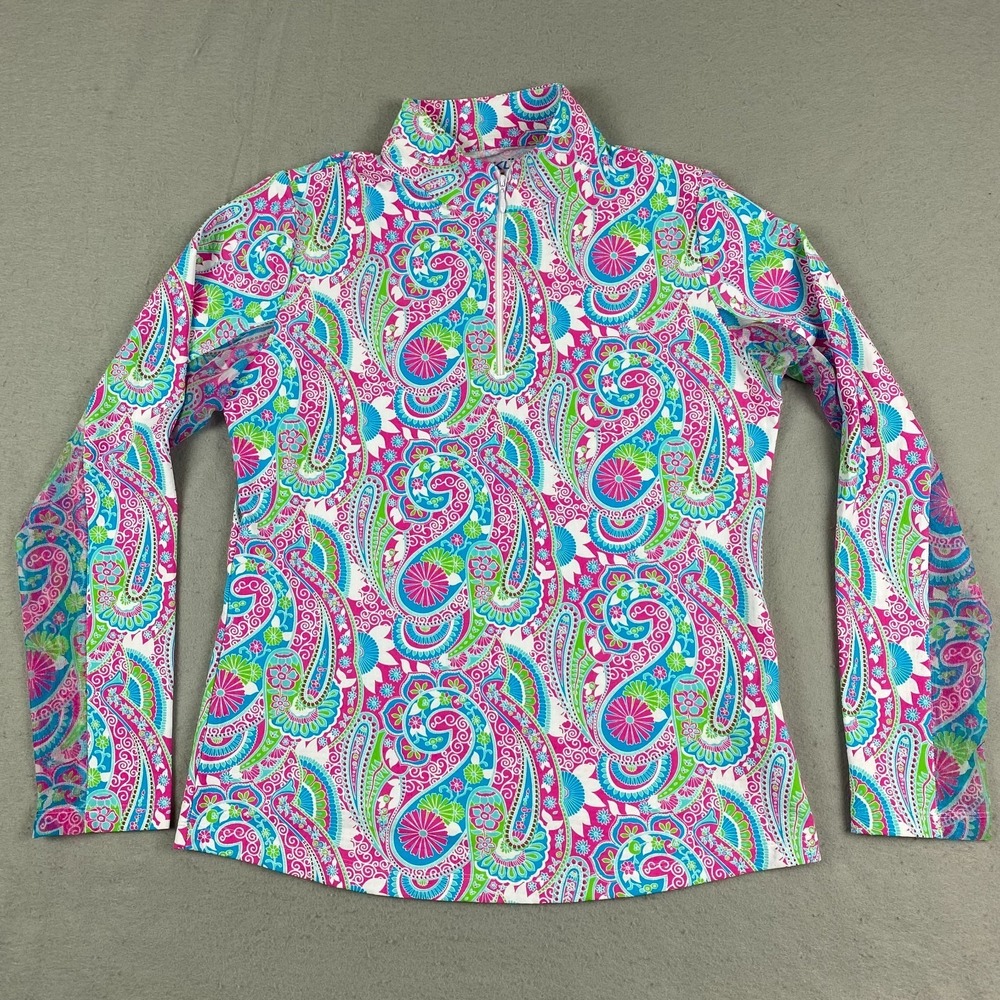 Ibkul Golf 1/4 Zip Pullover Womens M Pink Paisley long Sleeve Quick Dry vented